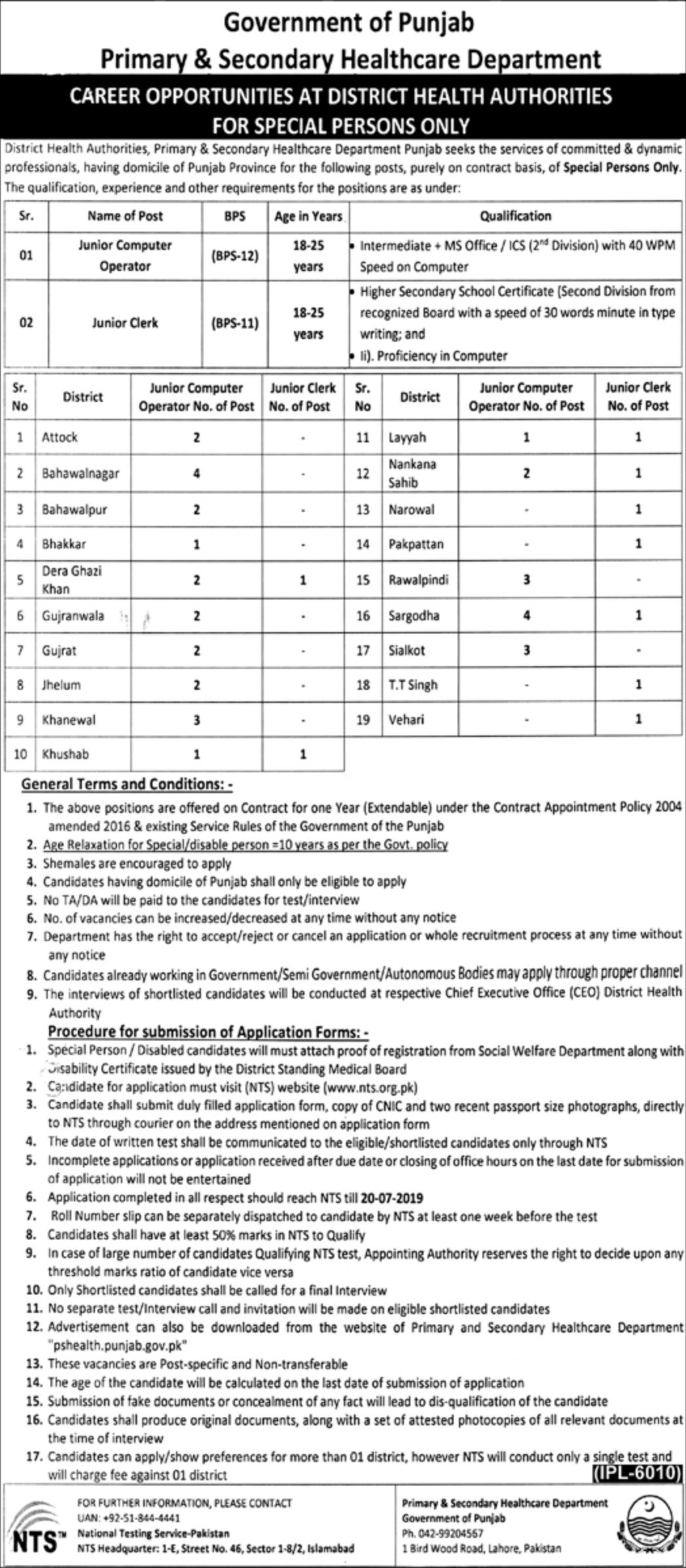 PSHCD Primary Secondary Health care Department Disable Persons Jobs NTS Test Answer Keys Result