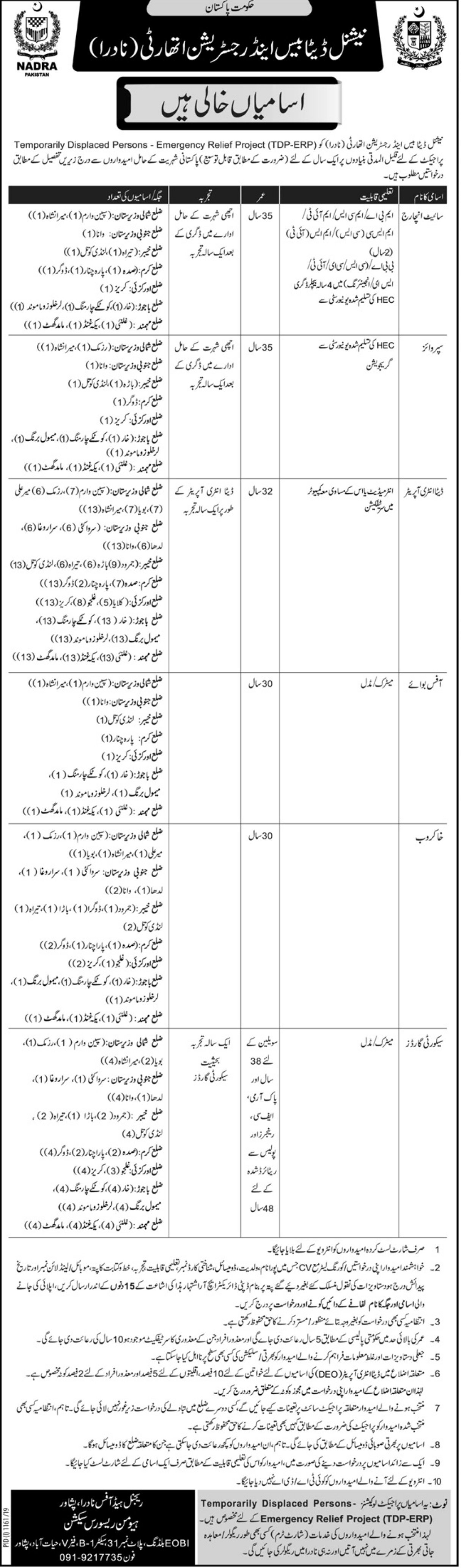 National Database and Registration Authority NADRA Jobs 2019