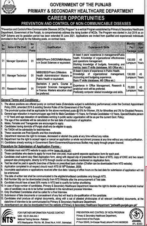 PSHD Prevention Control of Non-Communicable Diseases Jobs NTS Result