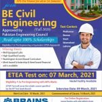 BE Civil Engineering Admission The Brains Institute Peshawar ETEA Slip