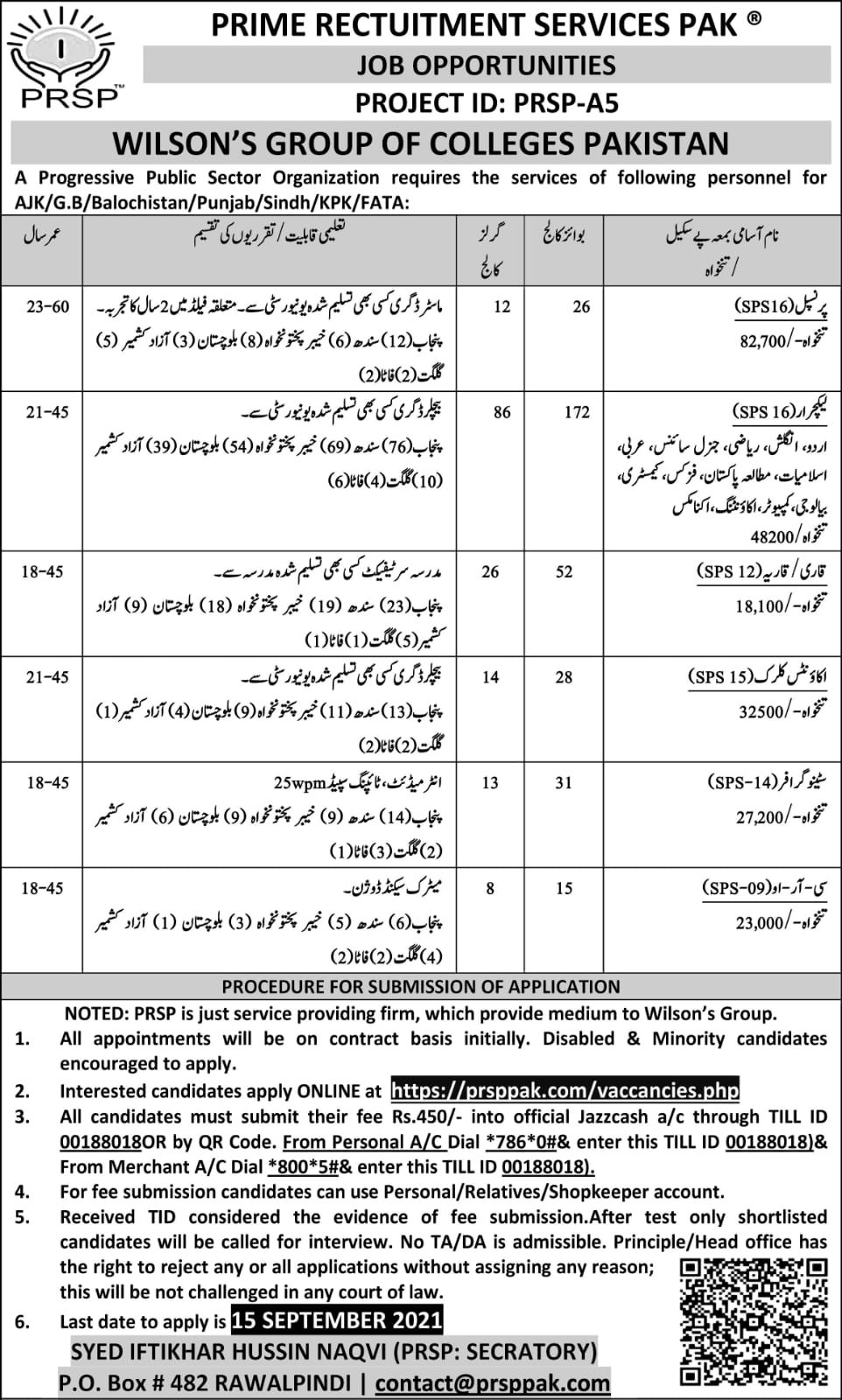 Latest Government jobs in Pakistan Today At Wilson Group of Colleges