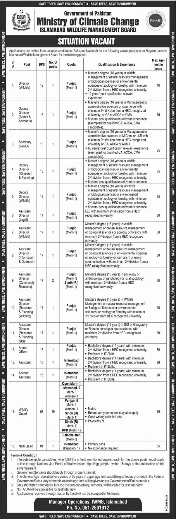 Today Govt jobs in Punjab 2021 At Punjab Ministry of Climate Change