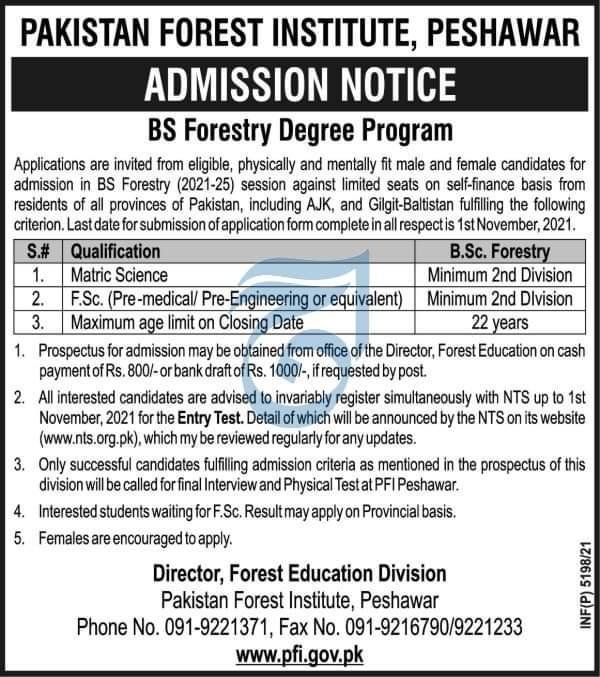 Pakistan Forest Institute Peshawar BS Forestry Admission NTS Result Answer Keys