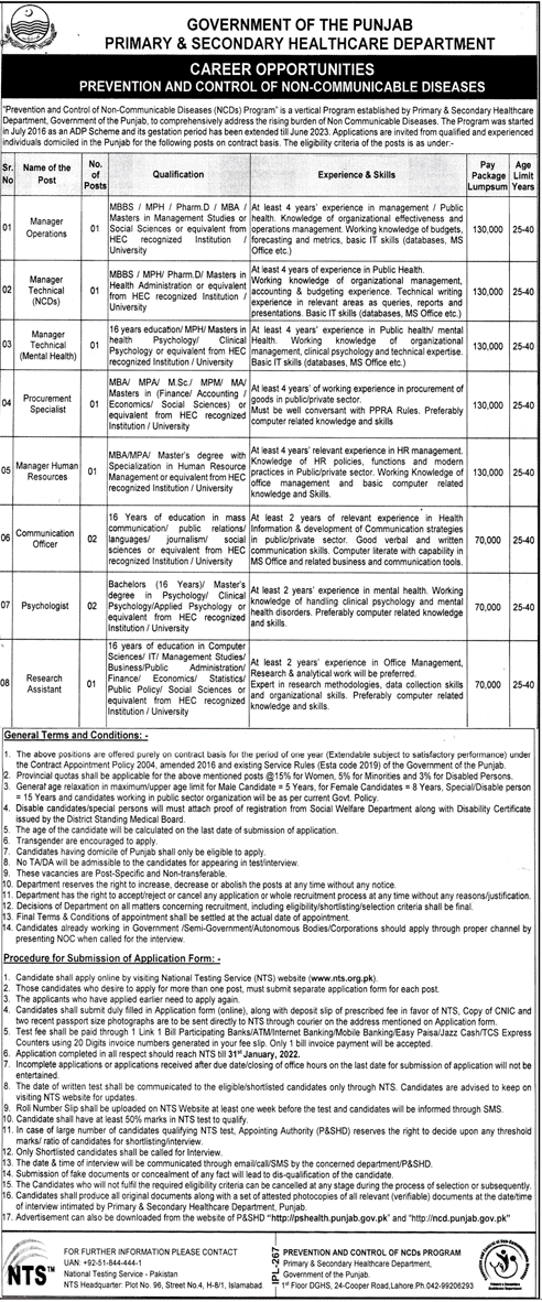 Primary Secondary Healthcare Department Jobs NTS Results Answer Keys 4 March 5th March 6th March 2022