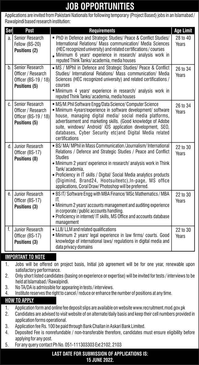 New Govt Jobs Pakistan 2022 At MOD Ministry of Defence