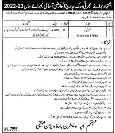 Govt Jobs in Lahore Today At Irrigation Department