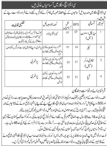 Govt Jobs In Punjab 2022 Matric Base At CMH Combined Military Hospital